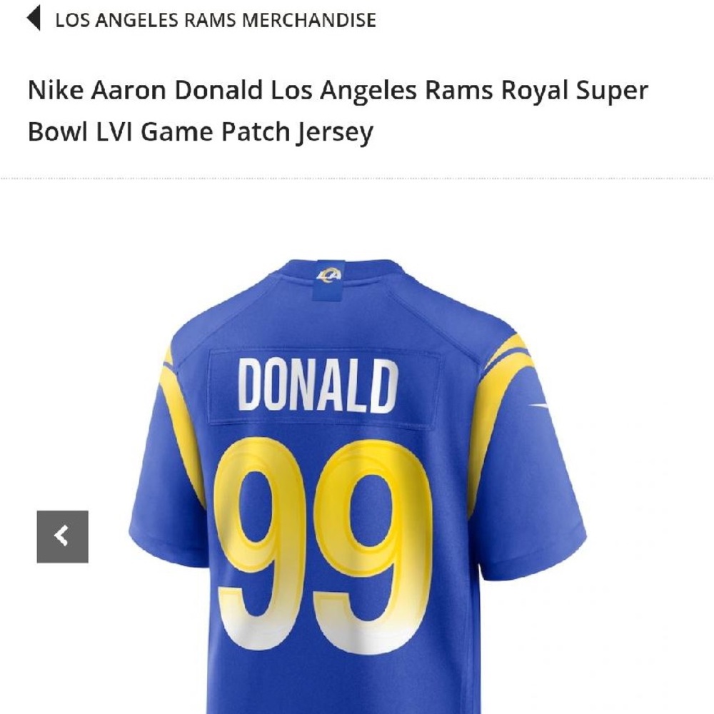 NIKE Aaron Donald LA Rams Super Bowl LVI game patch jersey